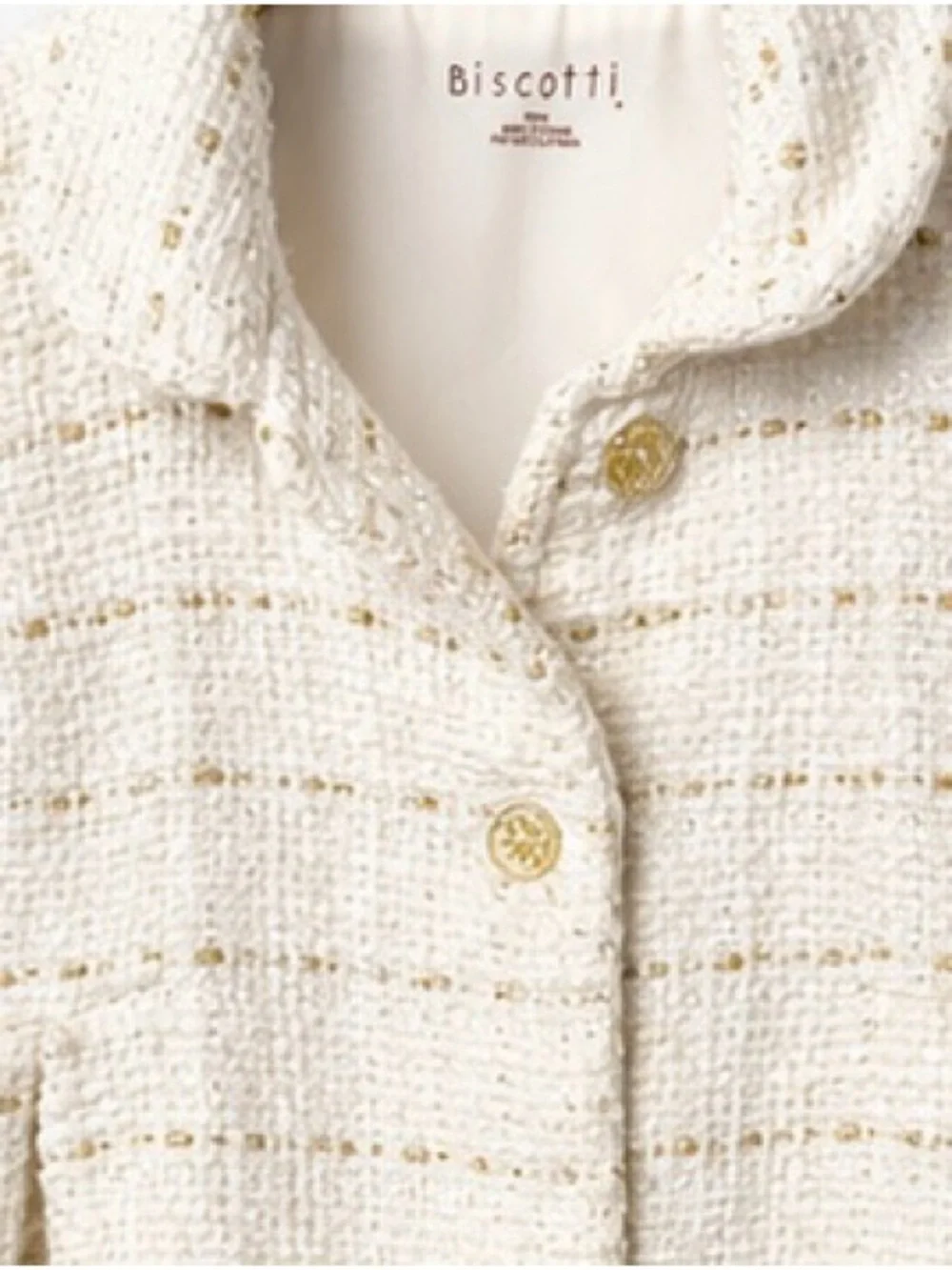 Biscotti Cream Tweed Girl's Coat with Gold Thread